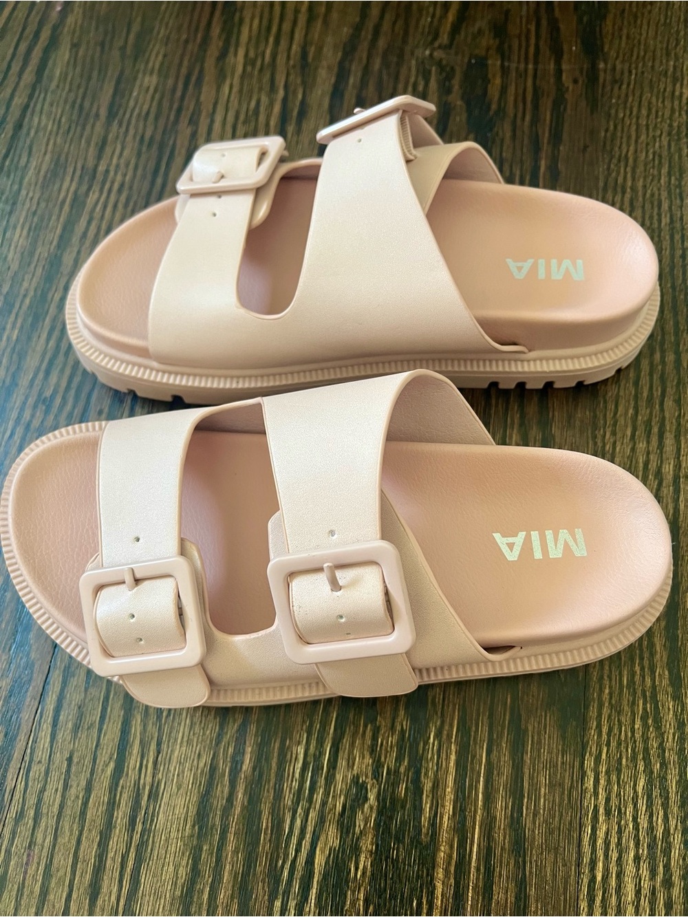 MIA Double Buckle Platform Slide Sandals in Blush Pink Size 6 - Picture 4 of 7